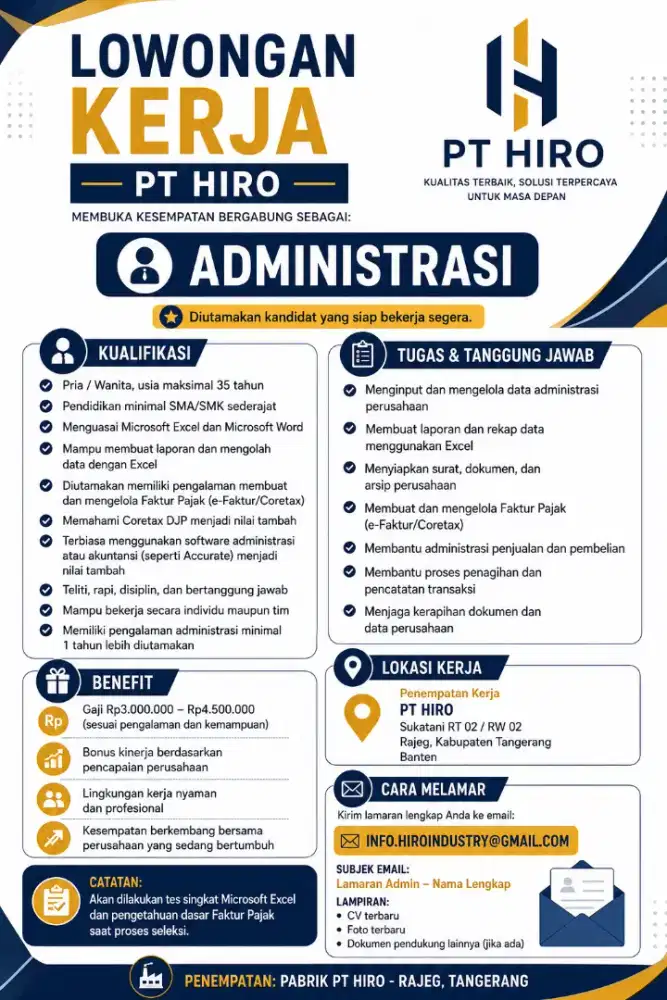 Lowongan kerja Admin finance