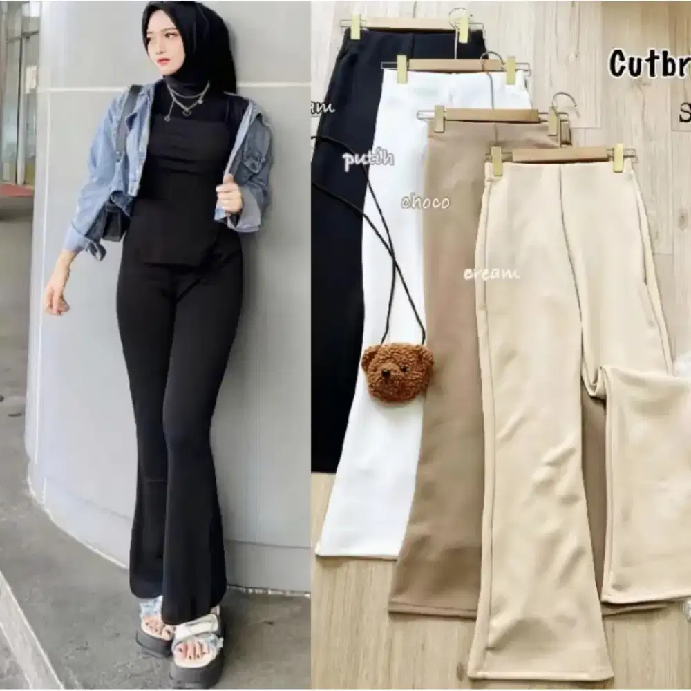 Celana Cutbray Fit And Flare Pants Cutbray Scuba Pinggang Highwaist