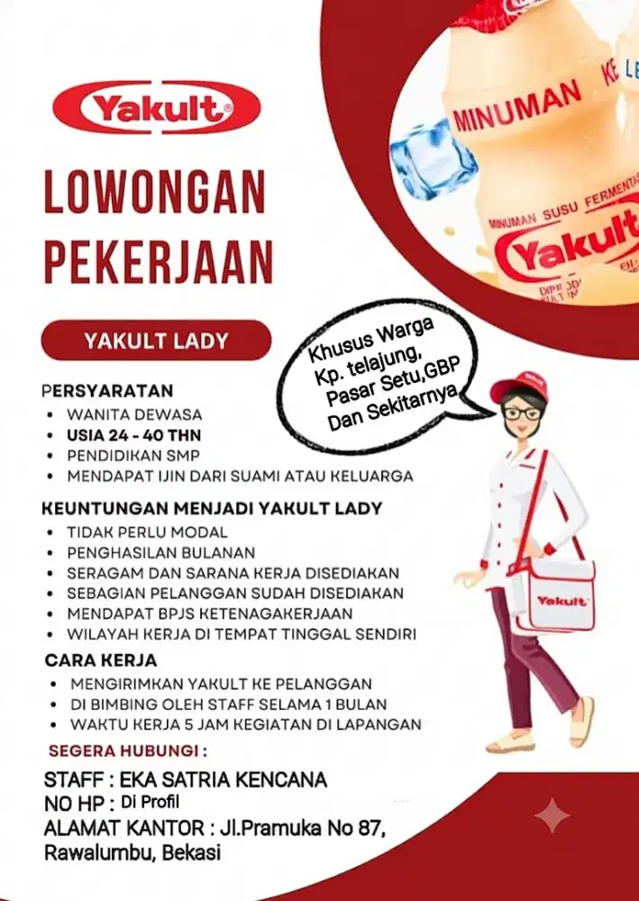 Lowongan pekerjaan menjadi Yakult Lady ( Sales Yakult )
