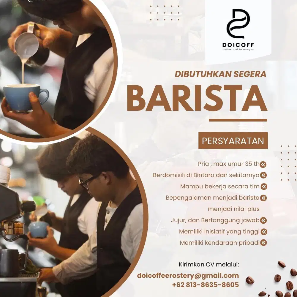 Dibutuhkan segera barista di area graha raya bintaro