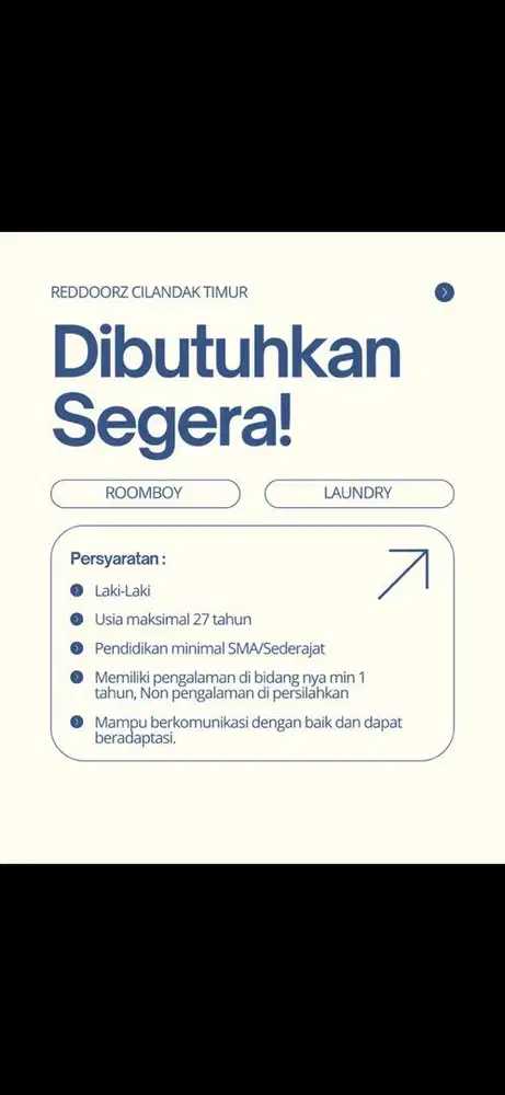 DIBUTUHKAN SEGERA! ROOMBOY/LAUNDRY DI REDDOORZ
