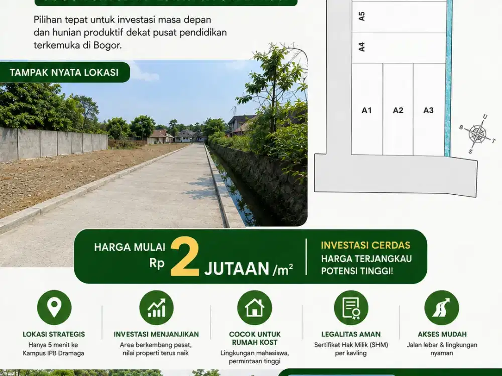 Kavling Kost Murah 7 Menit Kampus IPB DRamaga, SHM