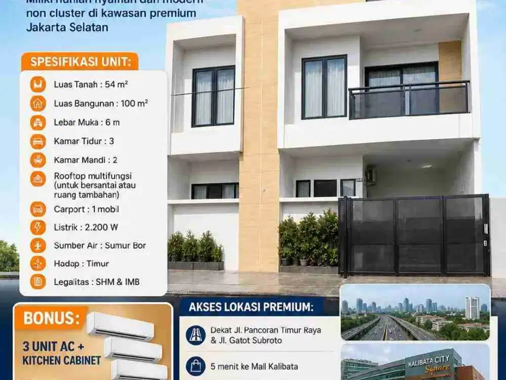 Rumah 2 Lantai + Rooftop Eksklusif di Kalibata – Pancoran, Jakarta Selatan