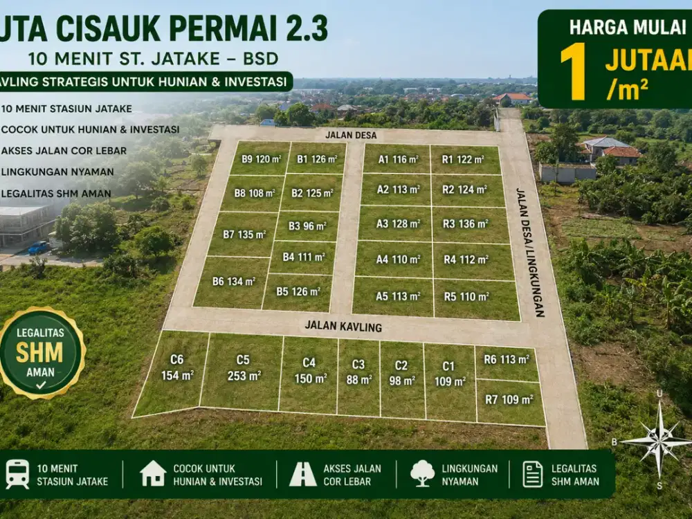 Dijual Murah Tanah Kavling Strategis 10 Menit Stasiun Jatake, SHM