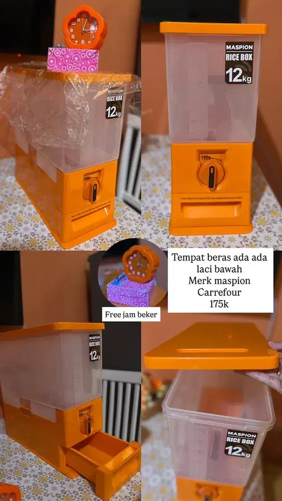 DIJUAL TEMPAT BERAS MURAH MASPION FREE JAM BEKER