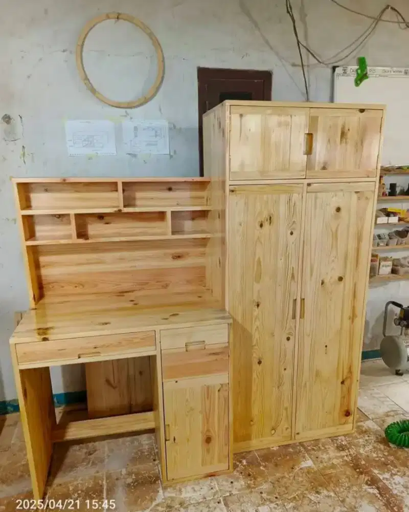 Meja belajar set,kayu jati belanda.