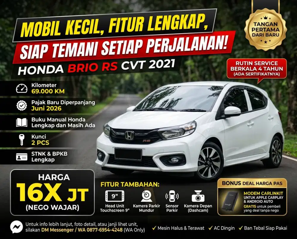 HONDA BRIO RS CVT 2021 – PUTIH TANGAN PERTAMA