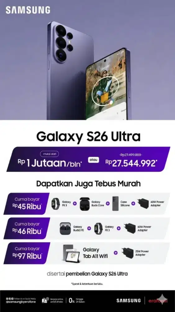 GALAXY S26 ULTRA HADIR!

Harga Mulai Rp 1 Jutaan / Bulan