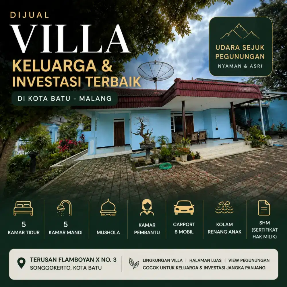 VILLA SHM BATU LT 423 m² 5 KT DEKAT SONGGORITI COCOK INVESTASI