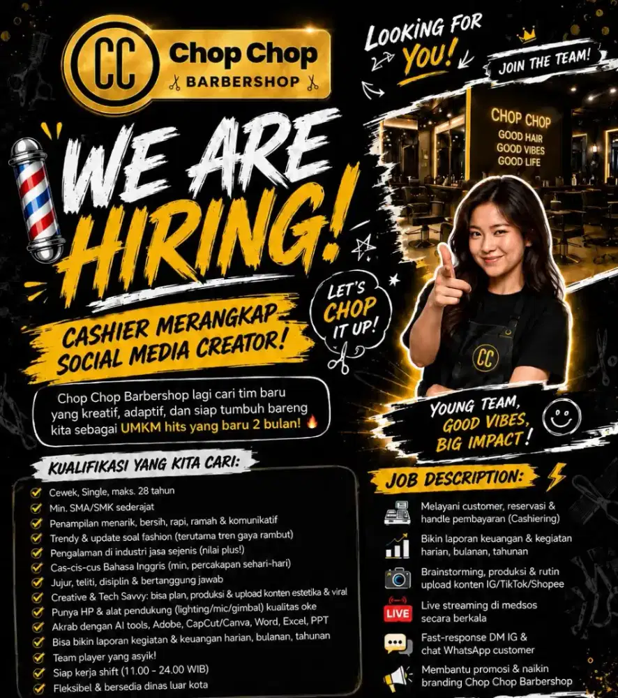Lowongan pekerjaan cashier merangkap social media creator