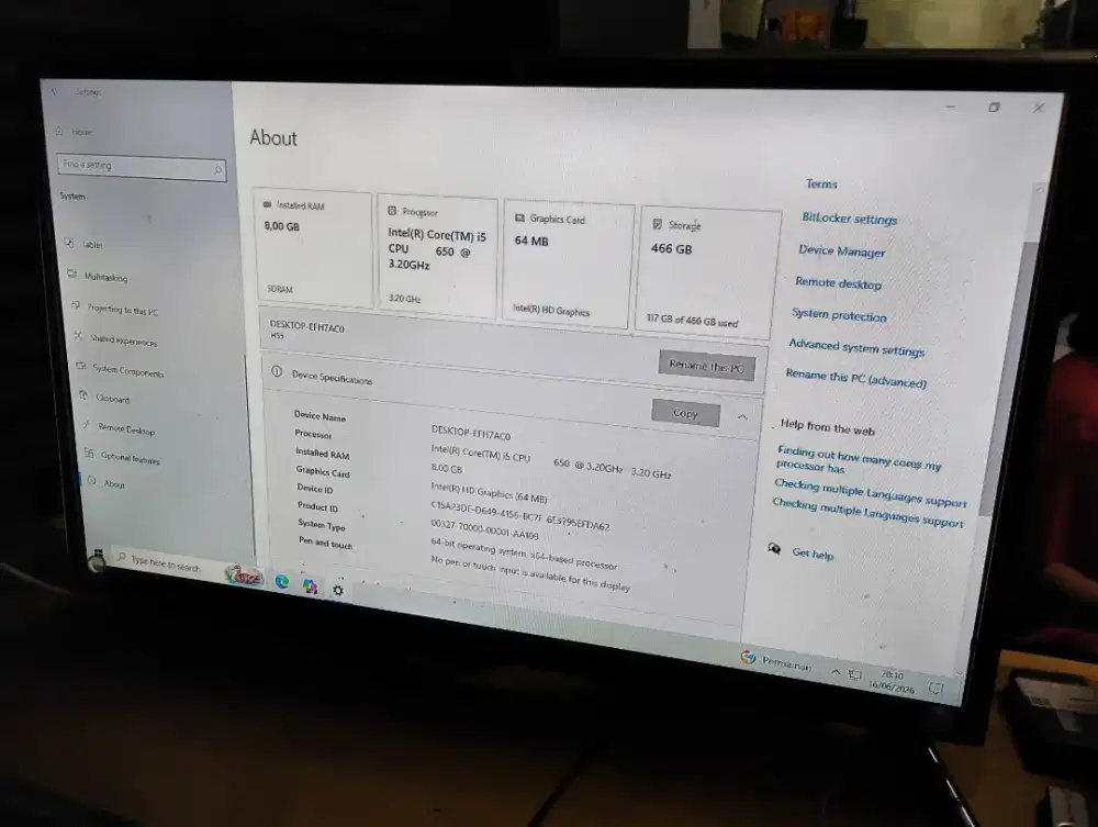 PC armtron i5 ram 8 graphic cards memory 500gb normal bagus