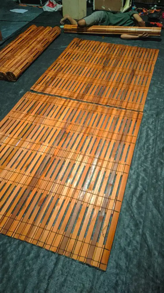 Jual tirai kayu jati finishing motif stik