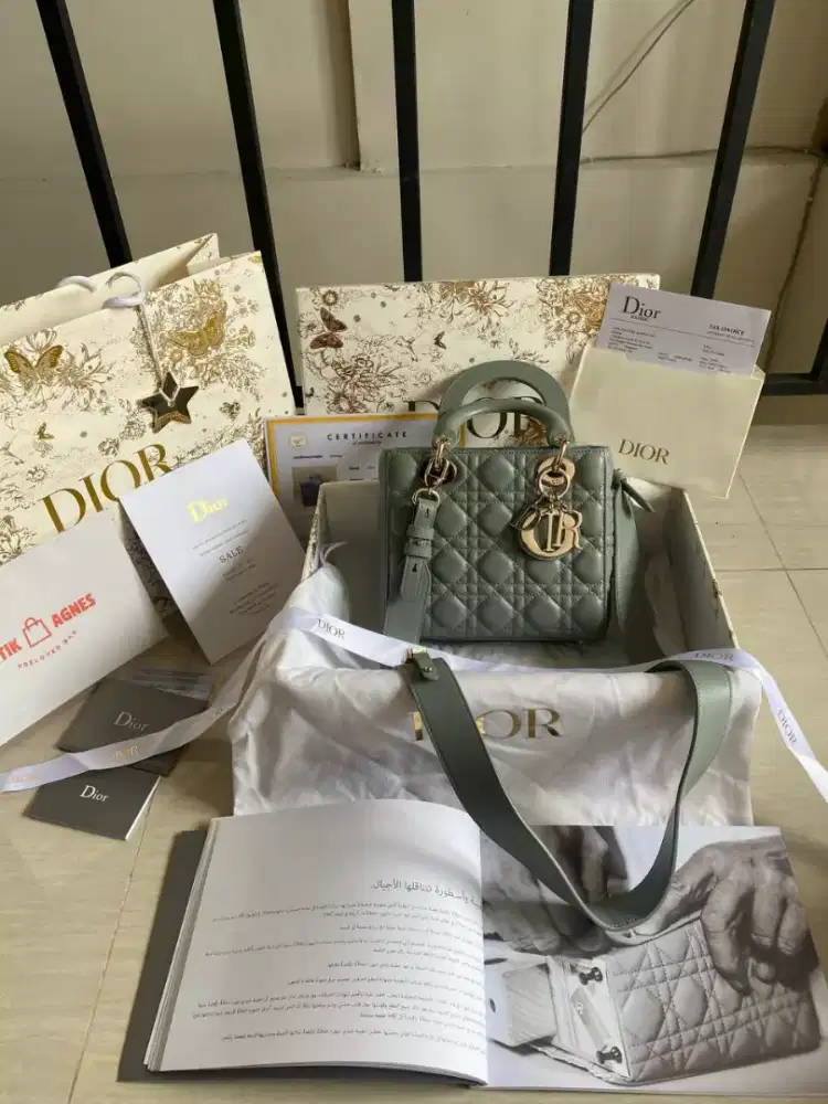 Nego Preloved Small Lady D My ABC Bag Cannage Lambskin Grey Authentic