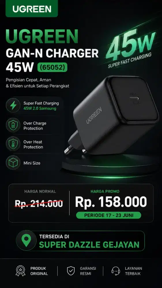 UGREEN GAN-N CHARGER 45W BLACK (65052)