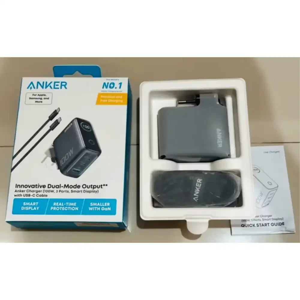 Anker GaN Charger 100w Grey with Smart Display. BNOB