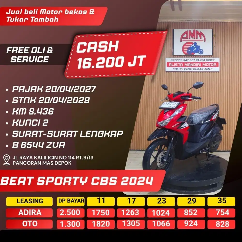 BEAT SPORTY CBS 2024 PAJAK HIDUP KUNCI 2 PAYLATER CASH / KREDIT ALISTA