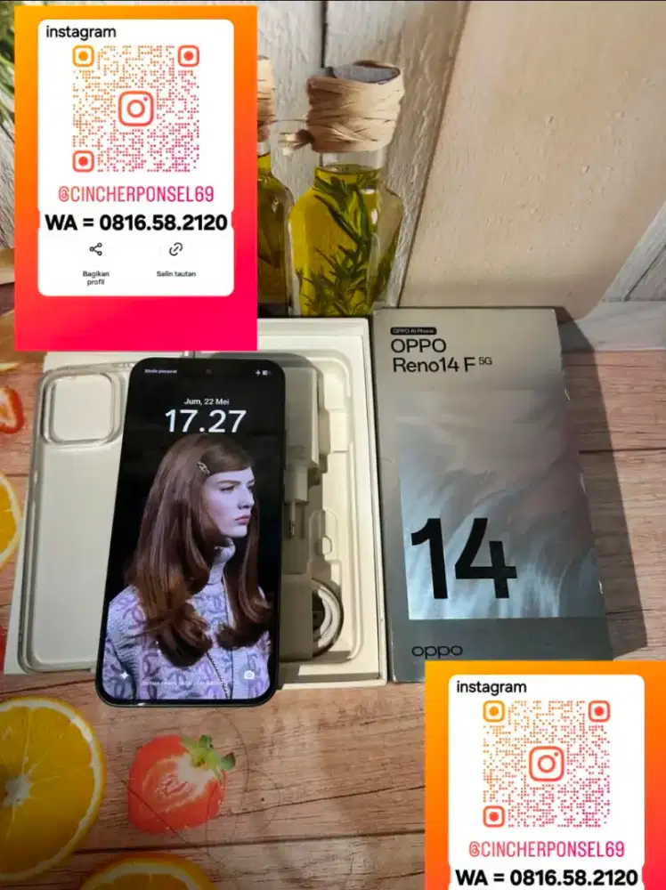 Jual hp LIKENEW oppo reno 14f 5g 8/256 istimewa grns resmi on 08 2026
