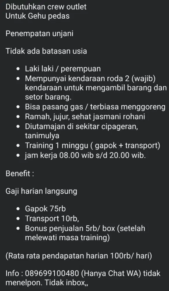 Loker crew Gehu Pedas