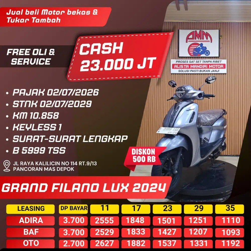 GRAND FILANO LUX 2024 PAJAK HIDUP KM LOW SPAYLATER KREDIVO ALISTA
