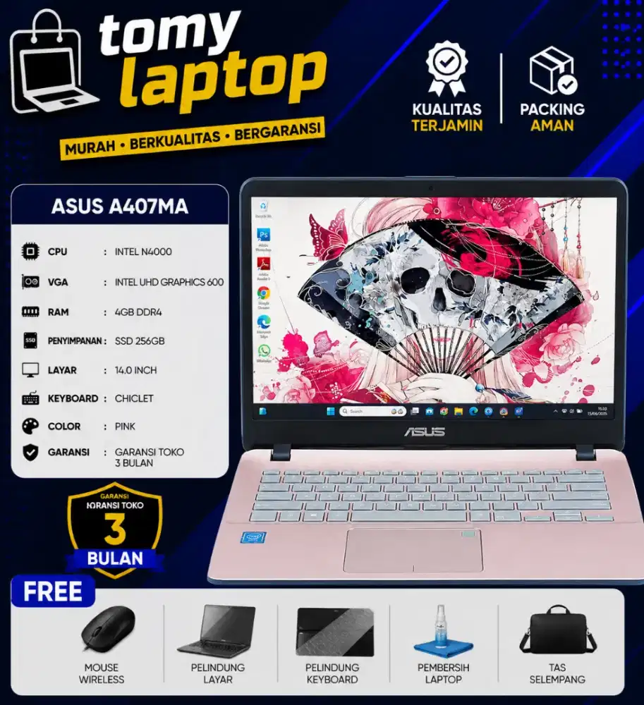 ASUS A407MA INTEL N4000 INTEL UHD GRAPHICS 600 RAM 4GB SSD 256GB