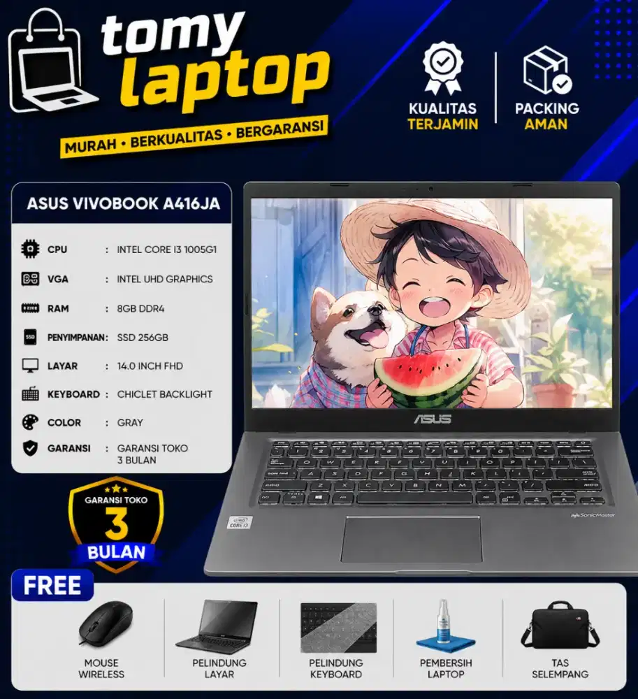 ASUS A416JA INTEL CORE I3 1005G7 INTEL UHD GRAPHICS RAM 8GB SSD 256GB