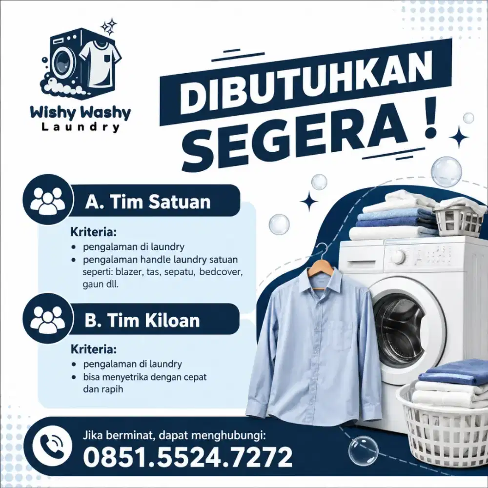 Dibutuhkan segera karyawan laundry