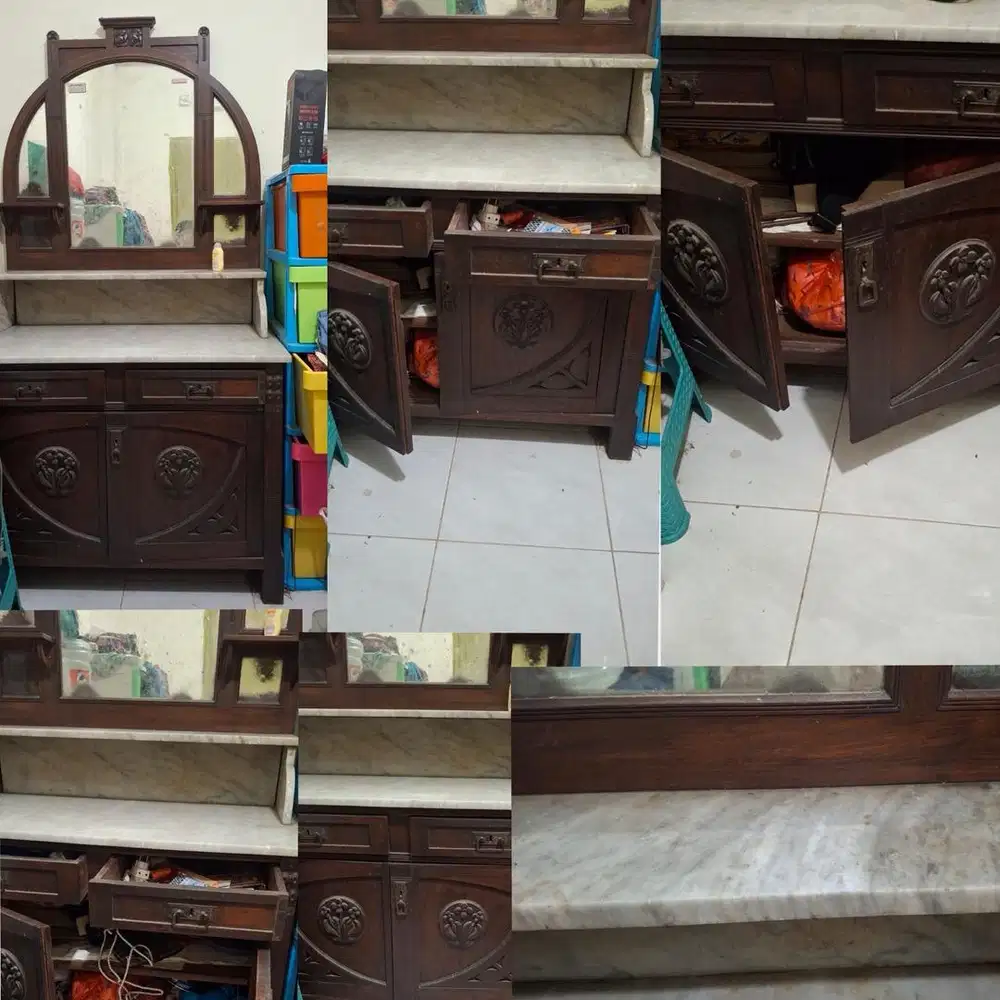 Meja rias kayu jati marmer ukir kuno