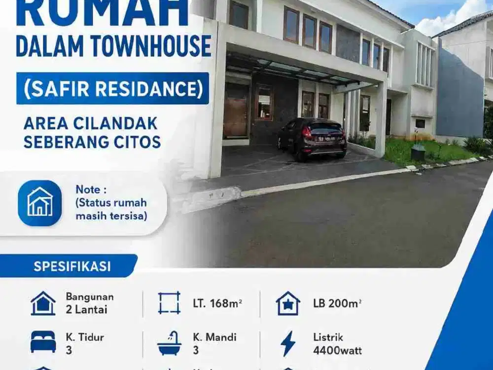 Dijual rumah dalam townhouse 
(Safir Residance) 
area Cilandak seberang citos jakarta selatan
