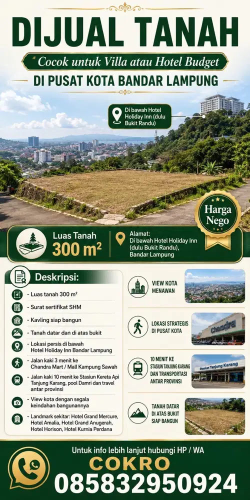 DIJUAL TANAH STRATEGIS  DI BAWAH HOTEL HOLODAY INN (DULU BUKUT RANDU)