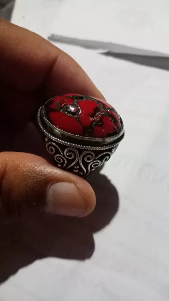 Cincin batu pirus merah persi ring perak