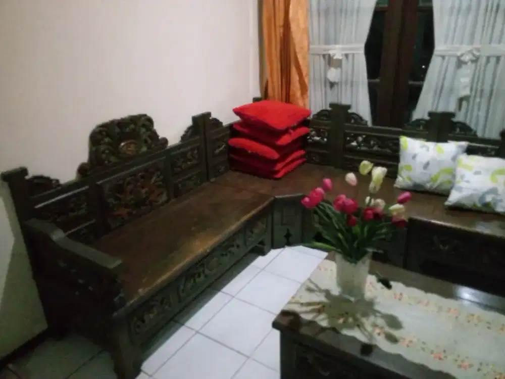 meja kursi satu set kayu jati asli