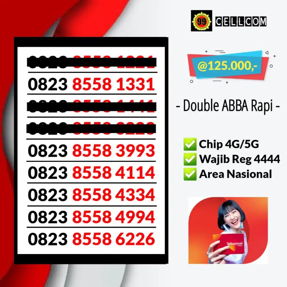 Nomer Cantik Simpati Reguler Kartu Cantik Telkomsel Double ABBA