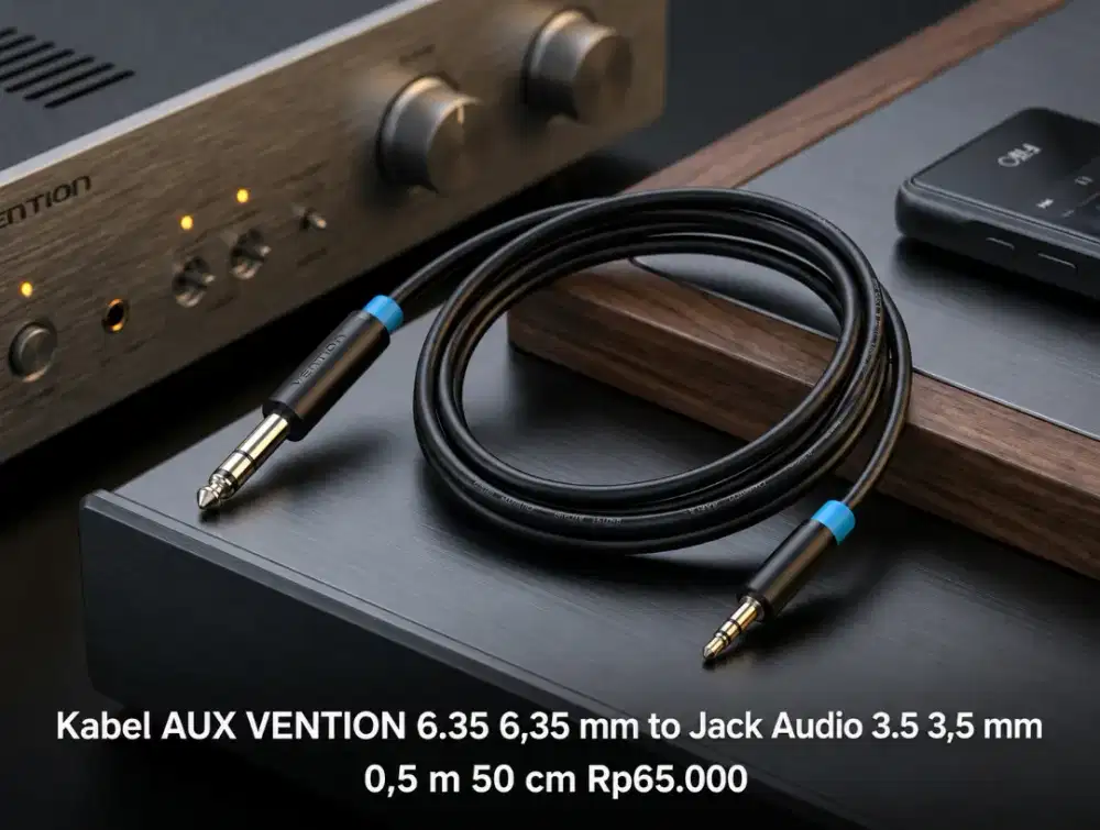 Kabel AUX VENTION 6.35 6,35 mm to Jack Audio 3.5 3,5 mm 0,5 m Hitam