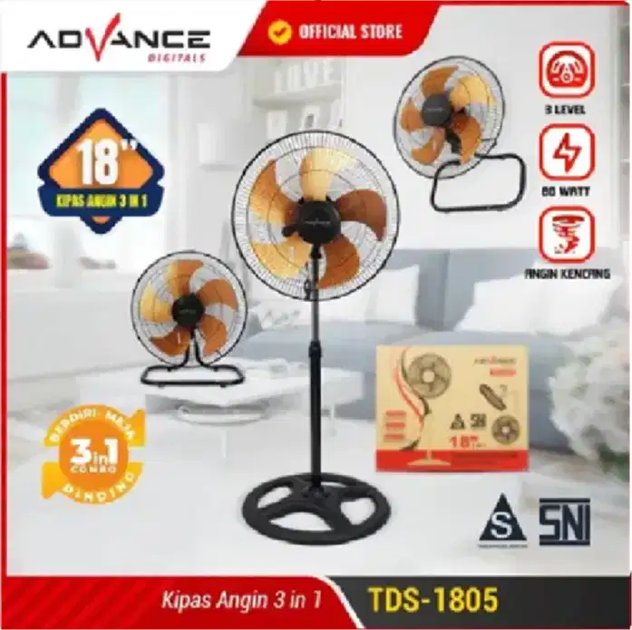 Kipas Angin 3 In 1 Advance TDS-18 (Baling-Baling Gold)