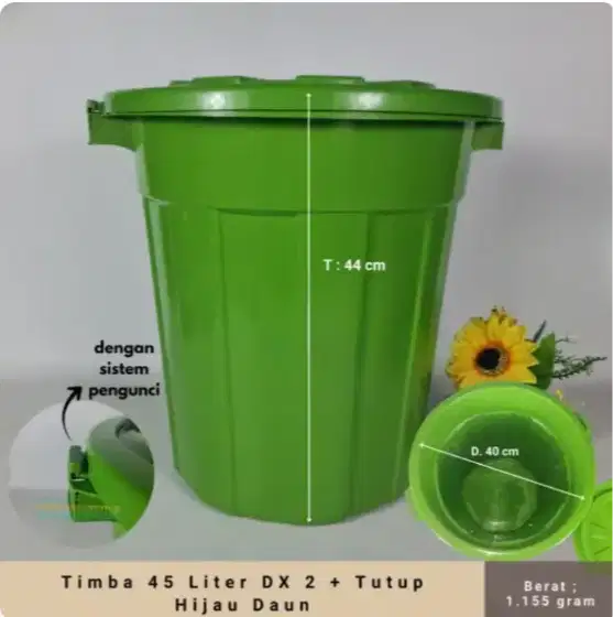 Timba 45 Liter DX 2 + Tutup (Hijau,Tosca & Coklat)