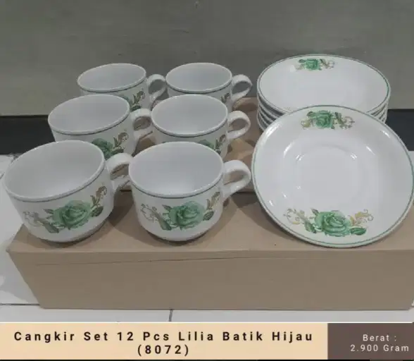 Cangkir Set 12 Pcs Lilia Batik Hijau (8072)