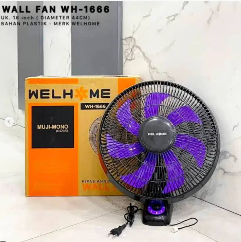 Kipas Angin Wall Fan Welhome Muji Mono WH-1666