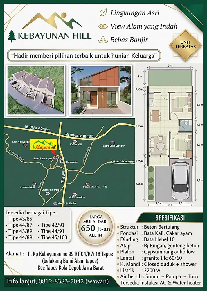 Dijual rumah siap huni dekat pintu tol Cimanggis CGE dan LRT Cibubur