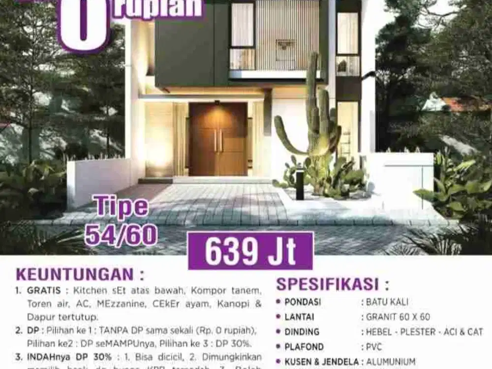Rumah claster tanpa DP cukup boking 5 jta angsuran 3 jtaan