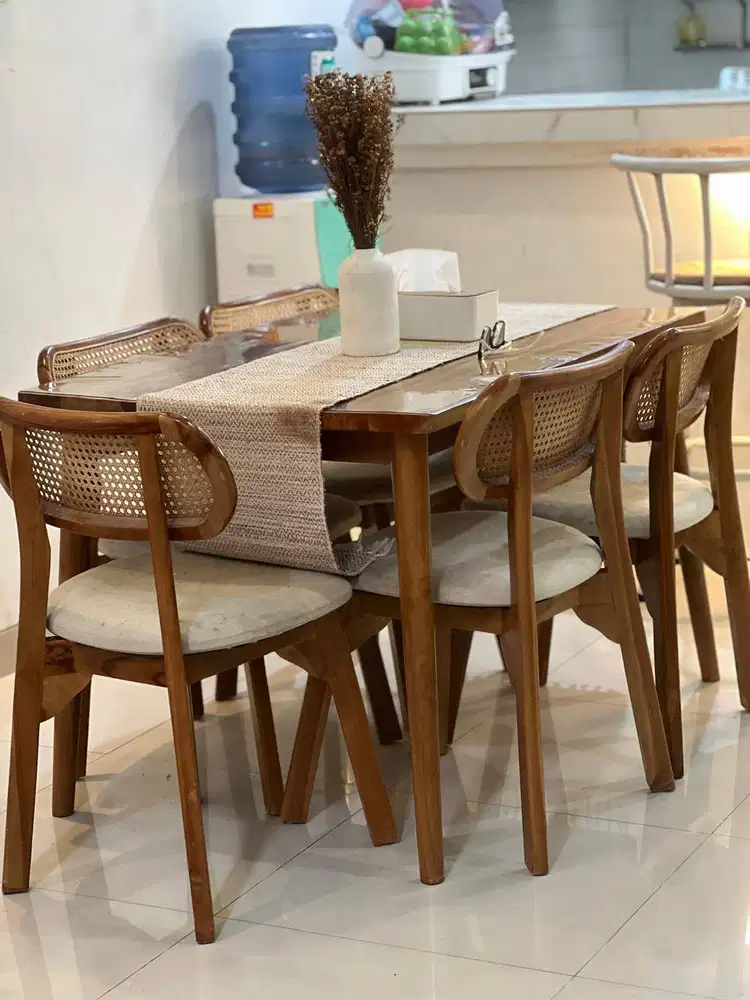 DIJUAL MURAH 1 Set Meja Makan Cafe Rotan Kayu Jati Minimalis