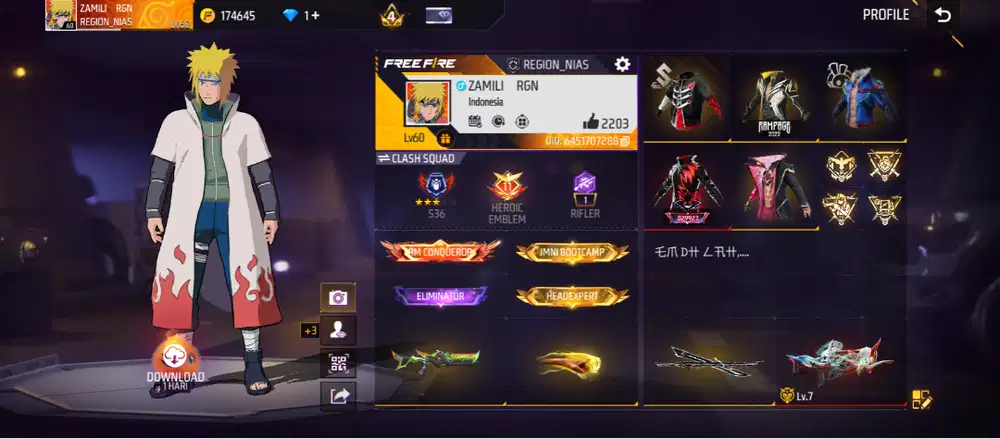 Akun free fire LV 60