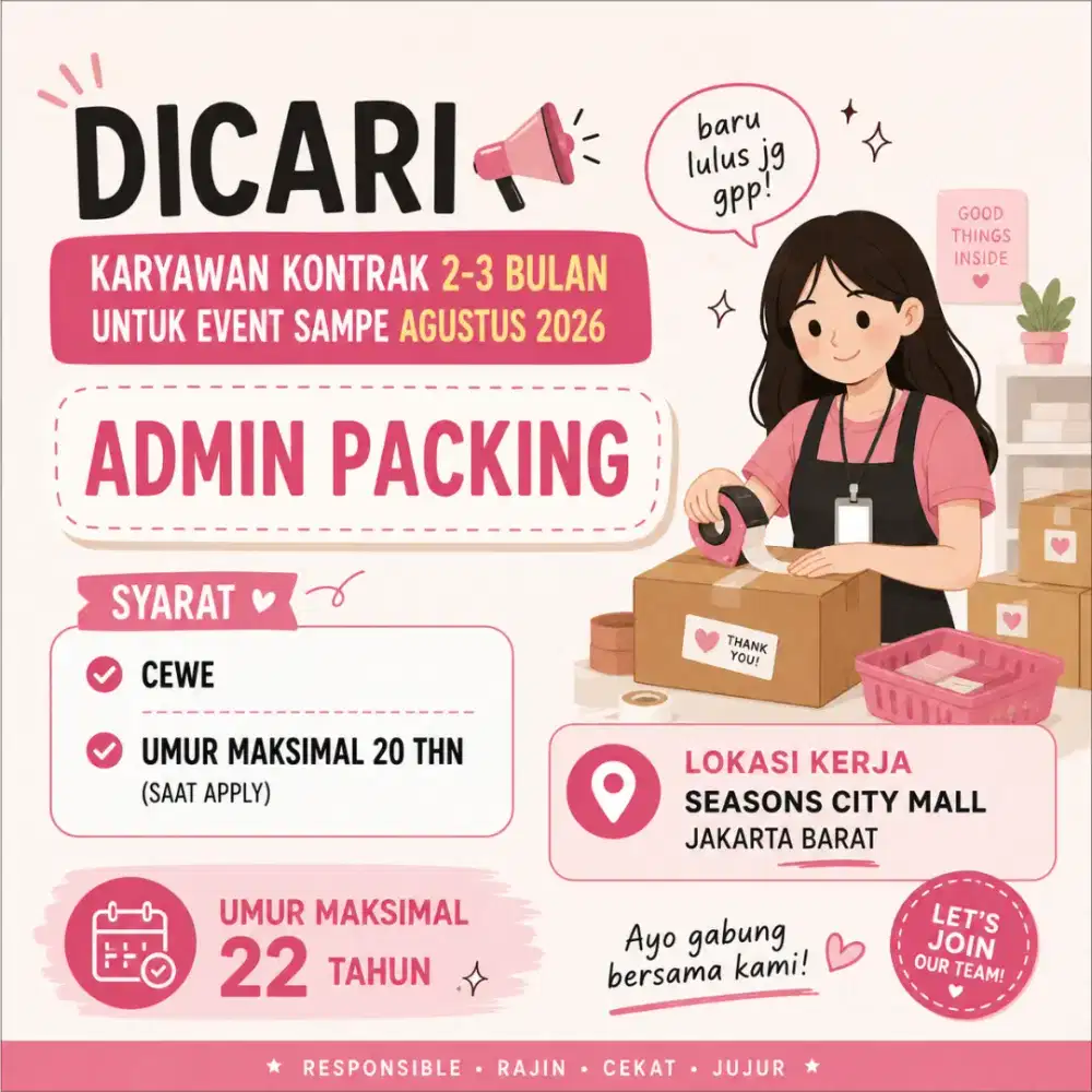 Lowongan Admin Packing (Kontrak 2–3 Bulan) – Seasons City Mall Jakbar