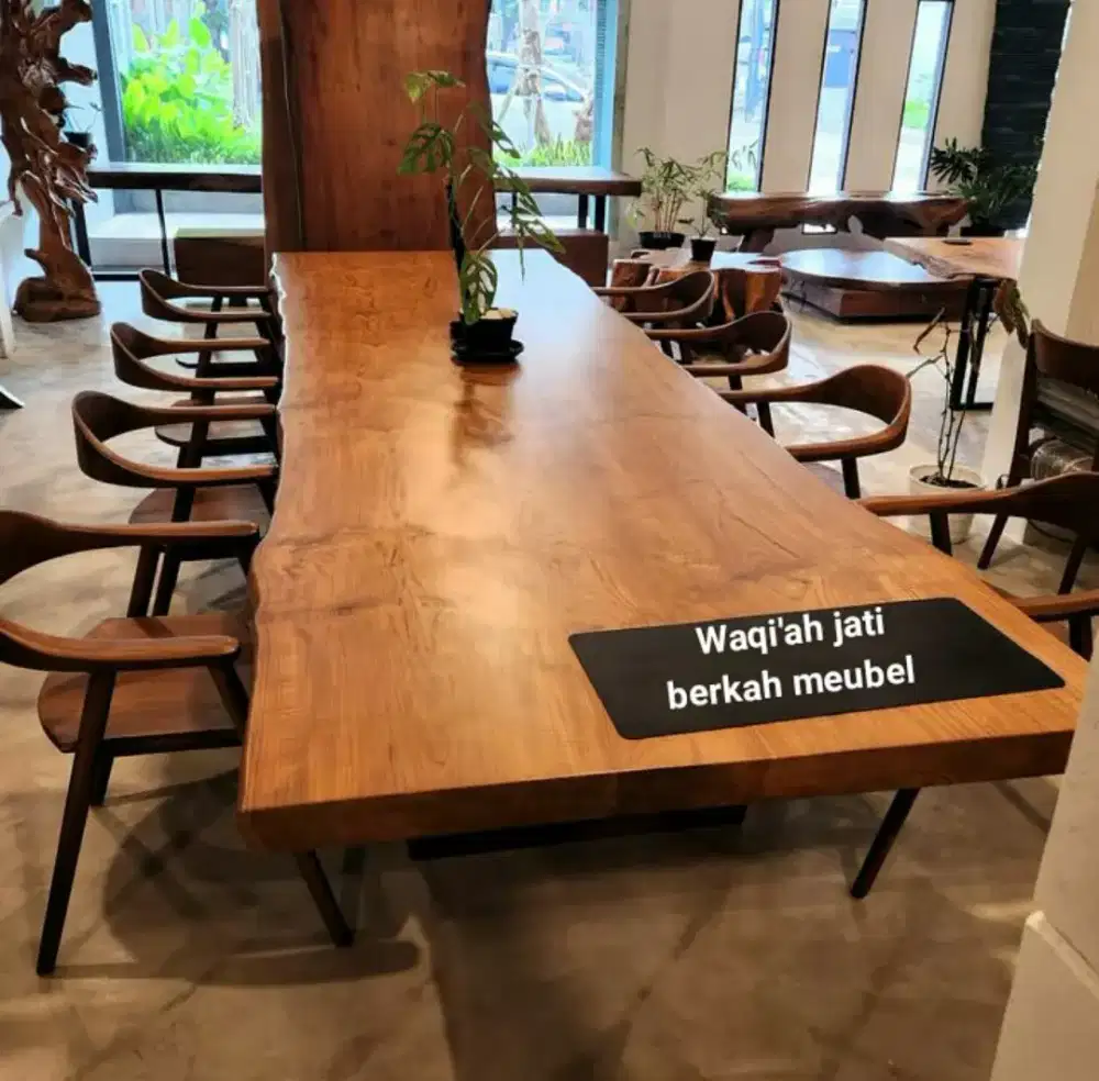 Meja makan jati solid tebal modern, k, 12kayu jati tua