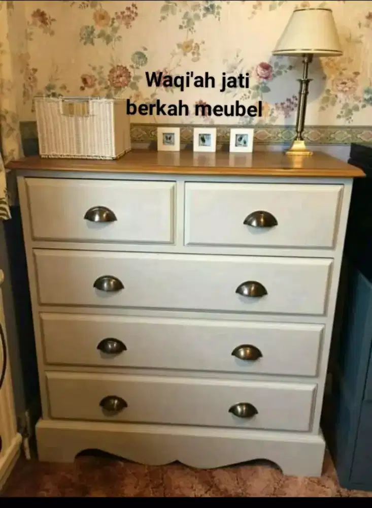 Drewer minimalis modern laci 5 cat duco , kayu jati tua
