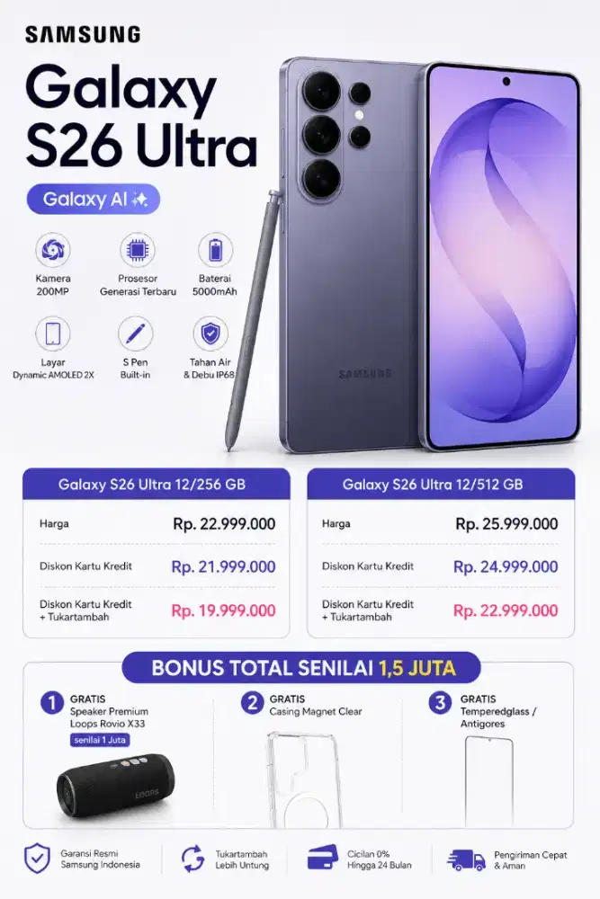 SAMSUNG GALAXY S26 ULTRA DISKON 4 JUTA BONUS 1,5 JUTA