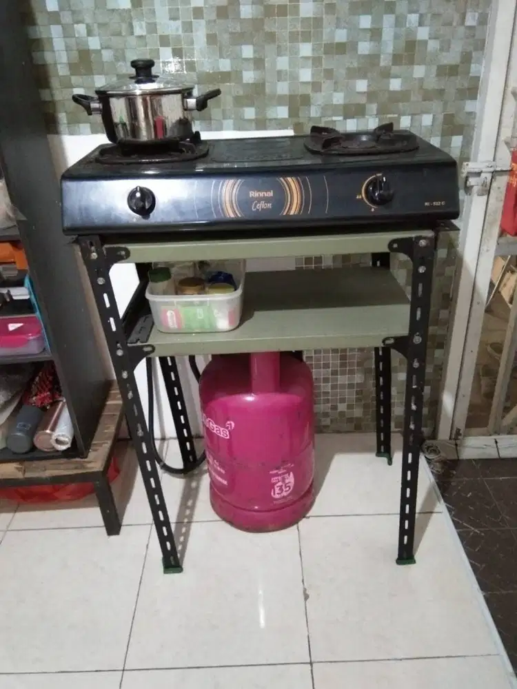Kompor Gas Rinnai 2 Tungku + Tabung Bright Gas Pink Bekas Siap Pakai