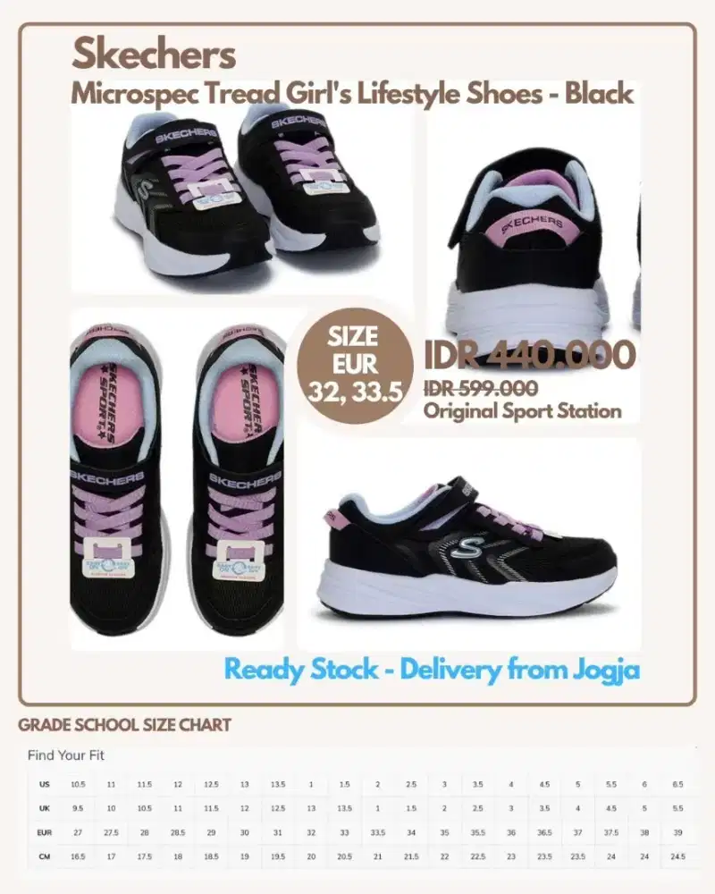 Skechers Microspec Tread Girl's Lifestyle Shoes - Black : Size 27.5-38