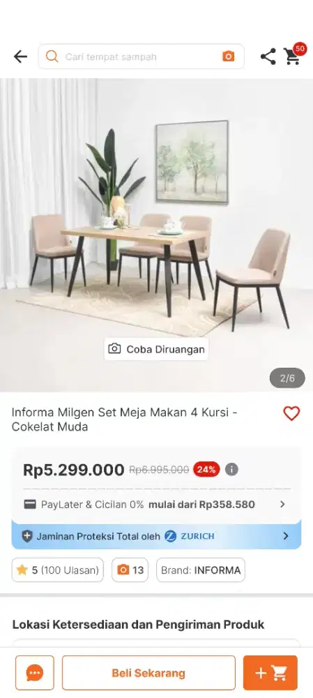 Set meja makan dan kursi 4 orang