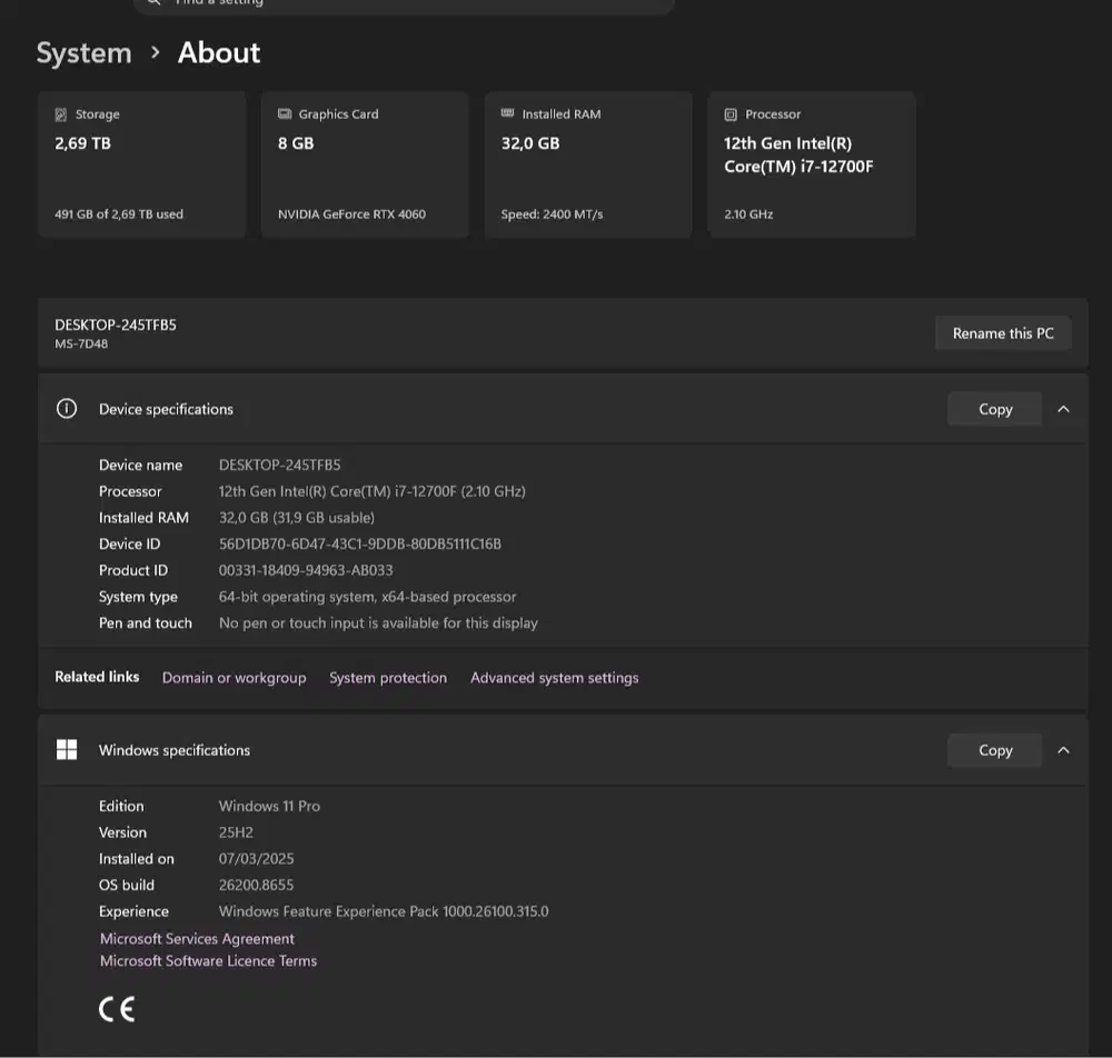 PC GAMING/EDITING i7 Gen12 RTX 4060