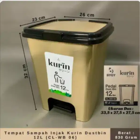 Tempat Sampah Injak Kurin Dustbin 12L (CL-WB 06)